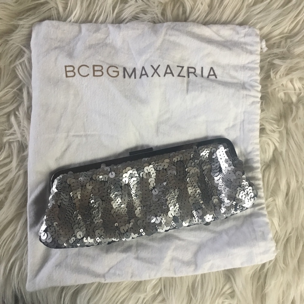 BCBGMAXAZRIA Sequin Silver Clutch